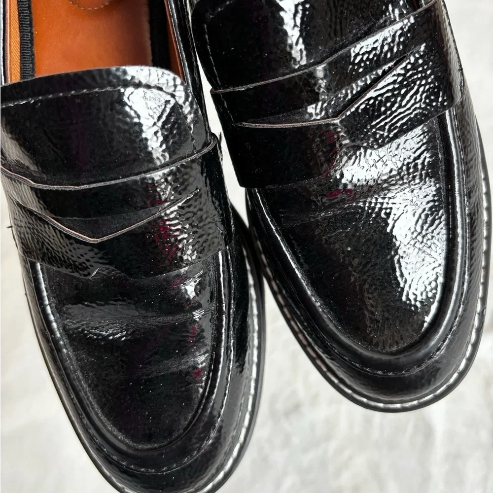 Franco Sarto Loafers Balin Lug Sole Penny Glossy Black Leather Size 6,5 - Picture 6 of 9